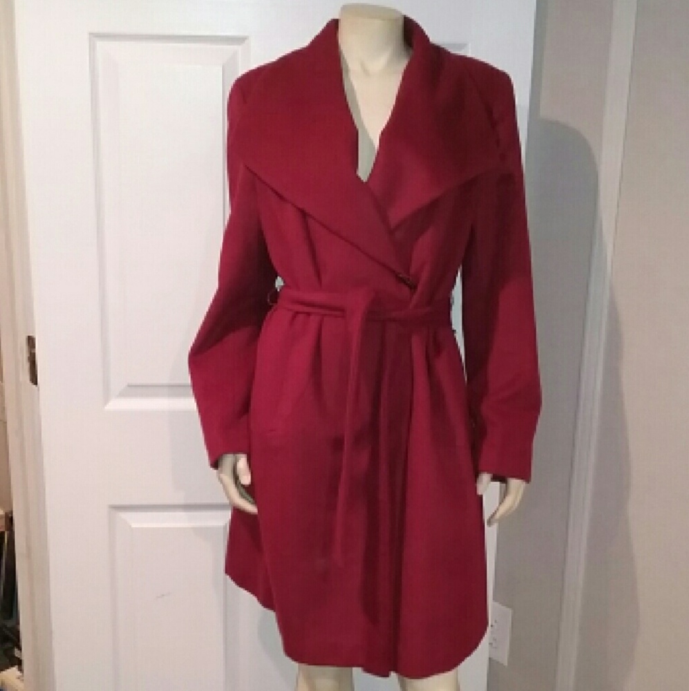 Calvin Klein Red Wool Trench Coat Sz 12